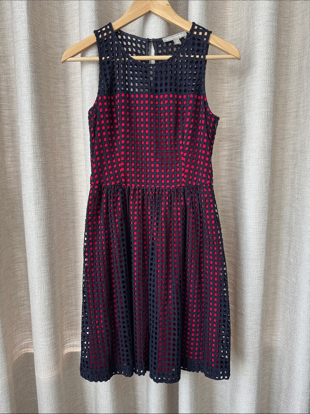 Banana Republic Navy and Red Eyelet Sleeveless Fit & Flare Dress